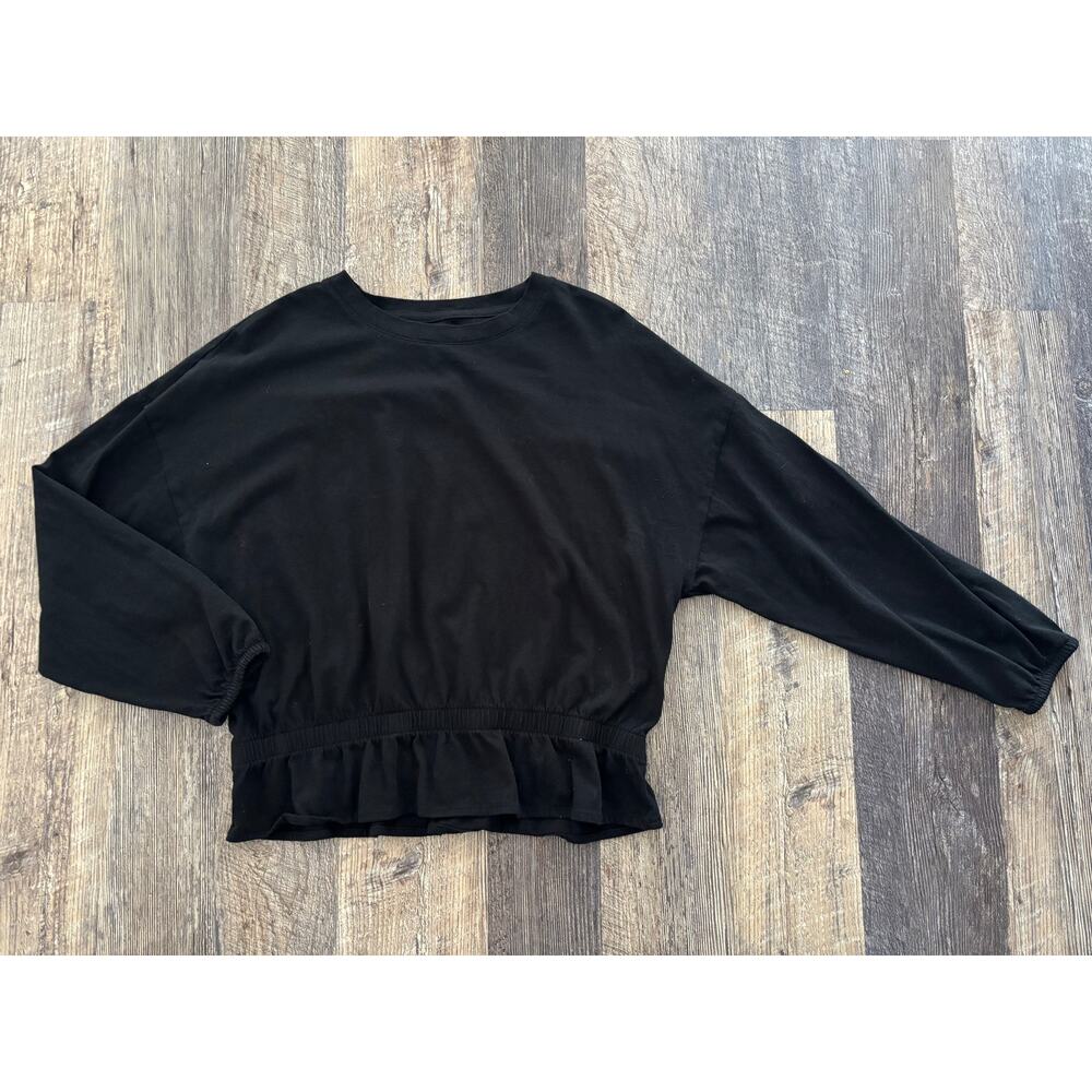 Banana Republic Womens Black Peplum Top Long Sleeve Cotton Modal Small
